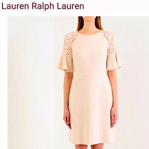 Ralph Lauren Size 2 Barbie Power Pink Lace Trim Sleeve Crepe Midi Dress